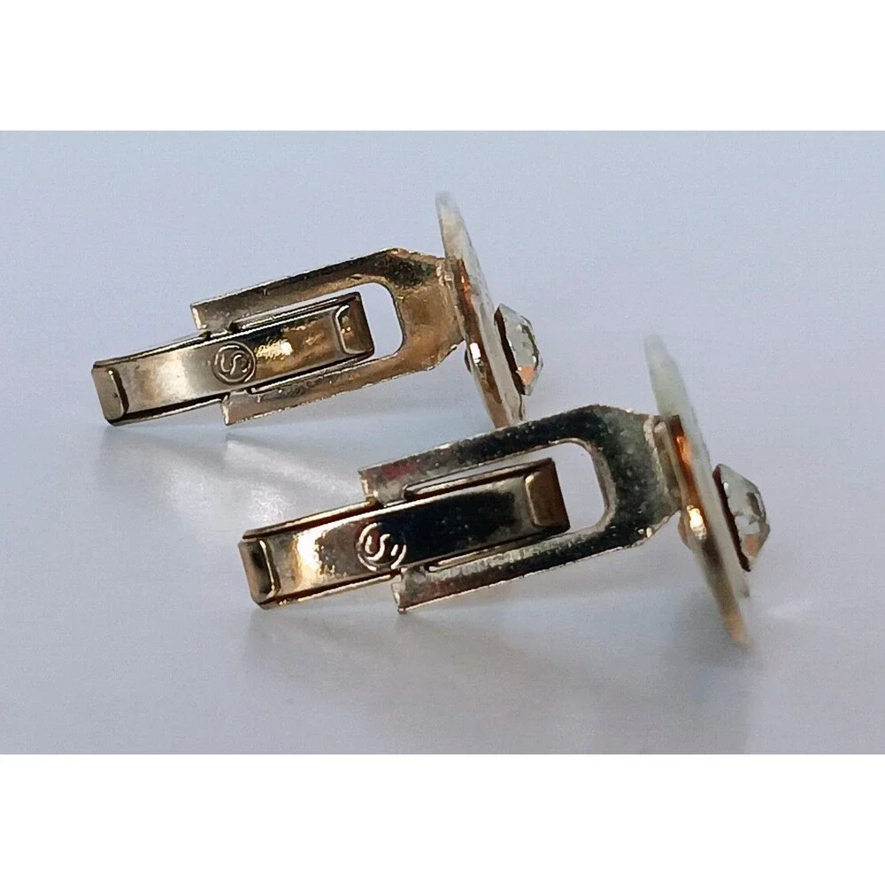 Vintage Shields MCM Mid Century Modern Oval Goldtone Rhinestone Cufflinks